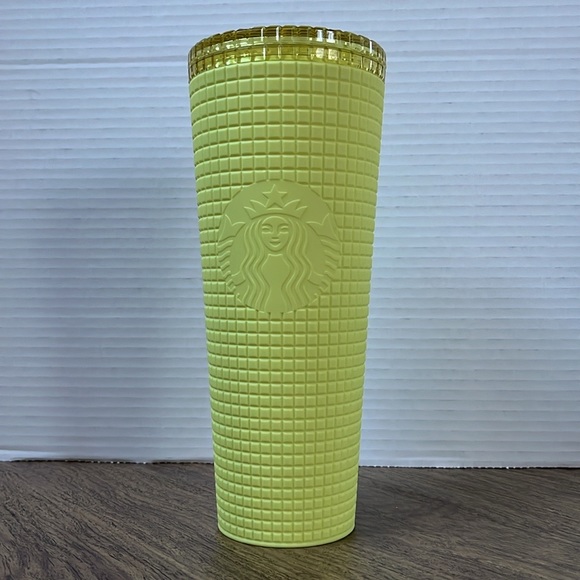 Starbucks Green Meadow Soft Touch Grid Yellow Venti Tumbler 24oz - Picture 3 of 9